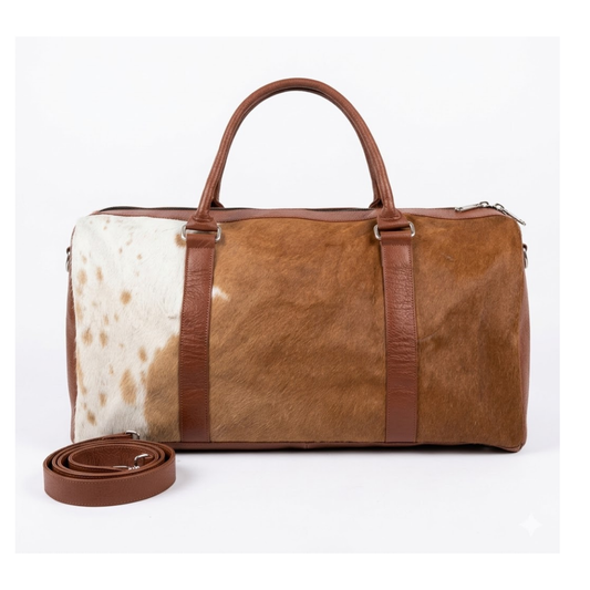 Cowhide Duffel Bag - Travel Weekender Luggage Gym Bag - Hair-on Duffle Bag 100% Original Leather