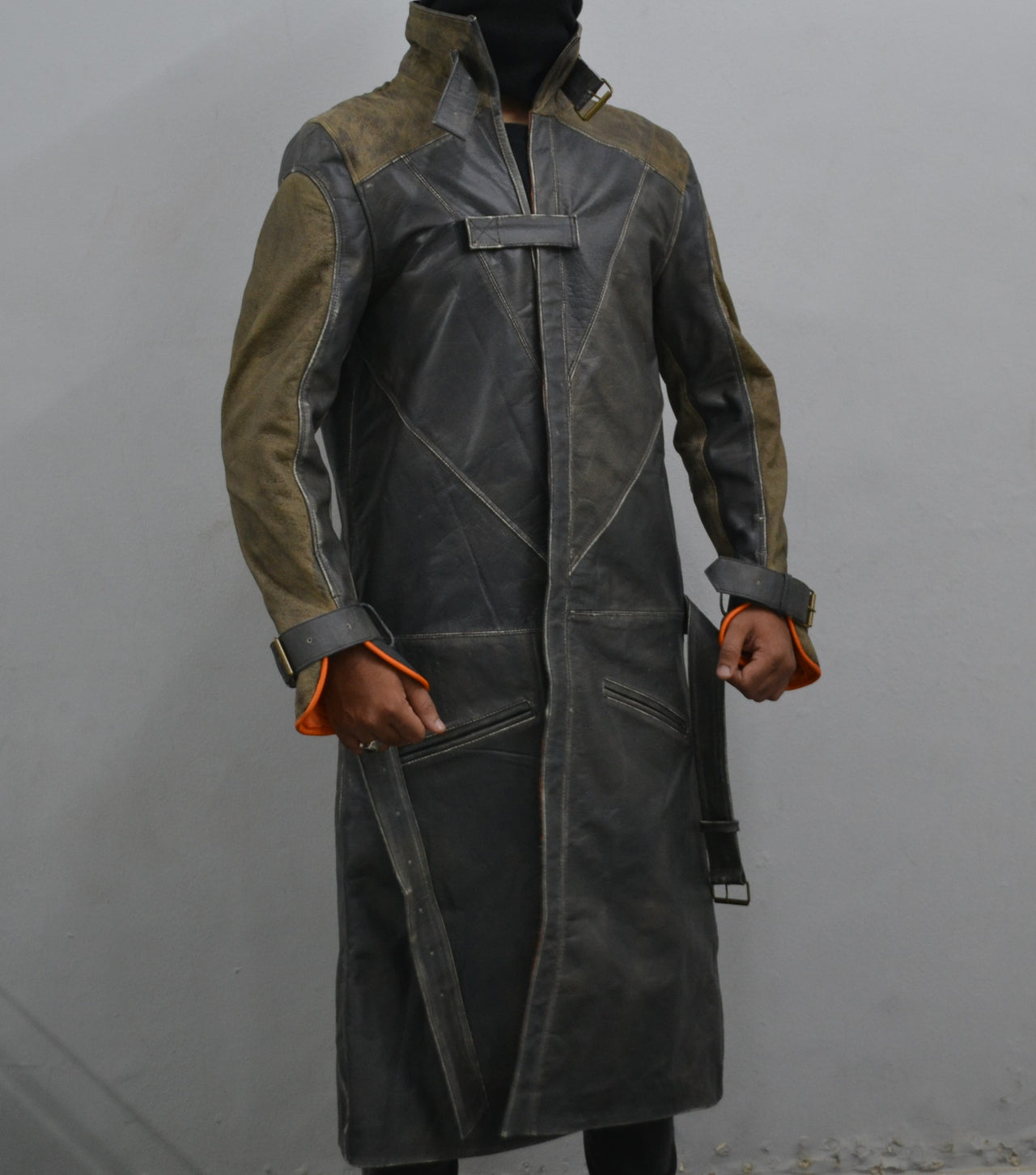 Watch Dogs Aiden Pearce Video Game Long Brown Belted Trench Leather Coat