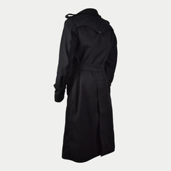 Men's Black Long Double-Breasted Belted Real Wool Coat
