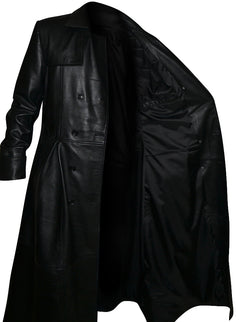Mens Black Slim Fit Genuine Leather Double Breasted Gothic Trench Long Coat