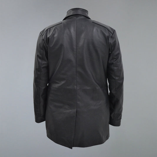 Men's Three Quarter Mid-Lenth Black Designer Genuine Leather Coat
