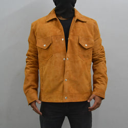 Men's Casual Classic Denim Trucker Genuine Suede Leather Jacket