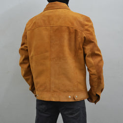 Men's Casual Classic Denim Trucker Genuine Suede Leather Jacket