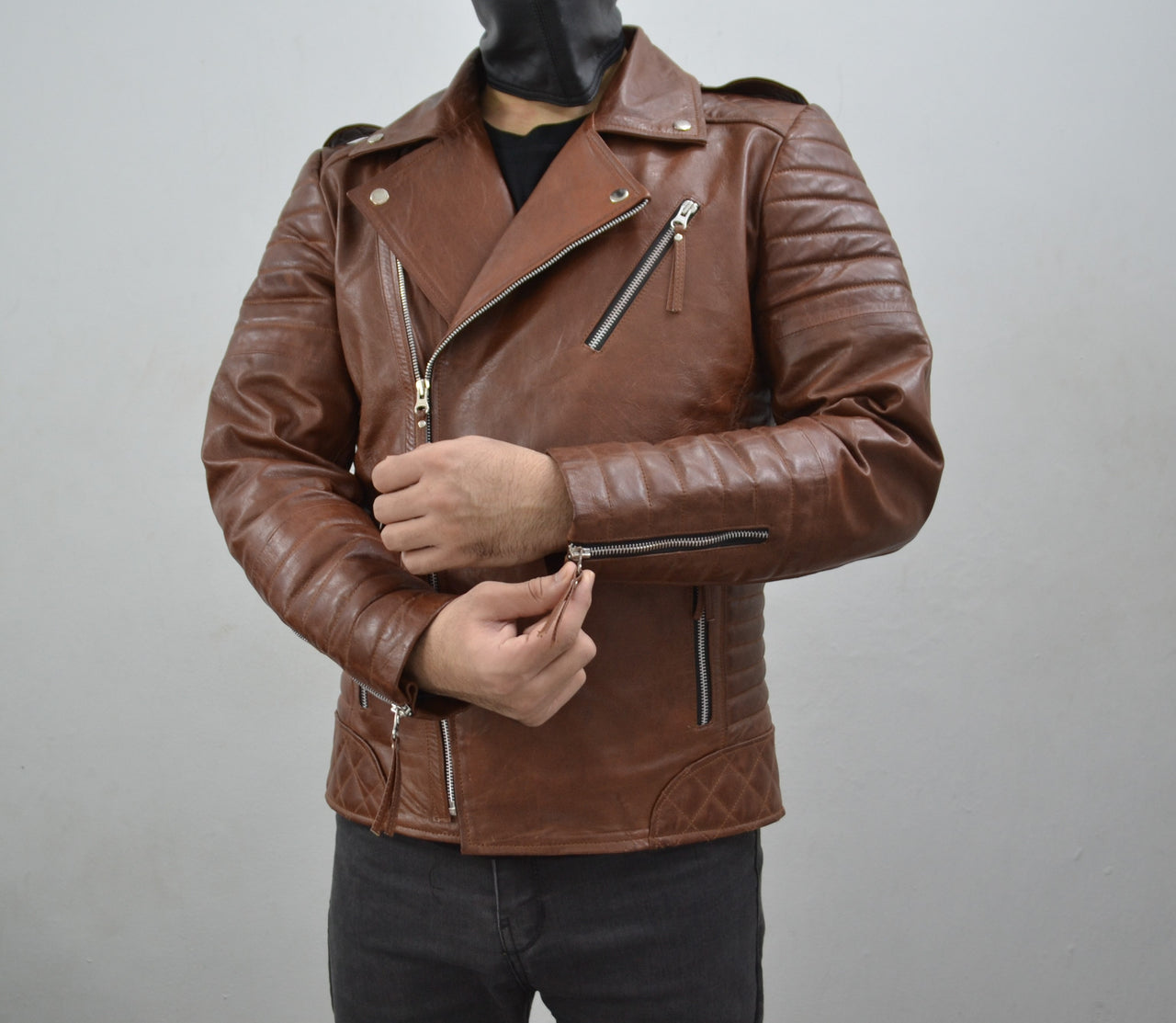 Men's Brando Antique Brown Motorcycle Geniune Leather Biker Jacket