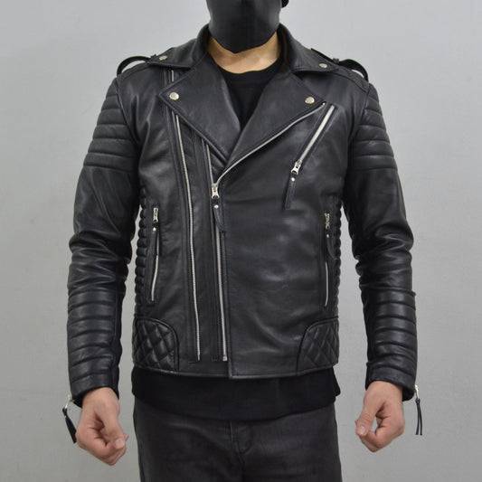 Men's Brando Black Motorcycle Quilted Padded Genuine Leather Biker Jacket