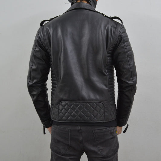 Men's Brando Black Motorcycle Quilted Padded Genuine Leather Biker Jacket