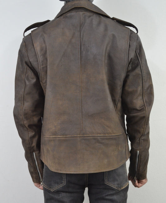 Men's Brown Waxed Distressed Genuine Leather Jacket