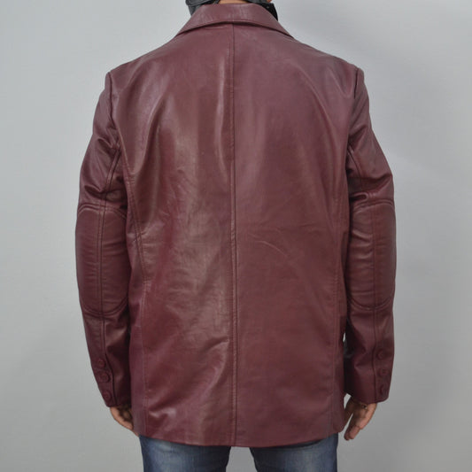 Men's Maroon Stylish Casual 2 Button Genuine Leather Blazer
