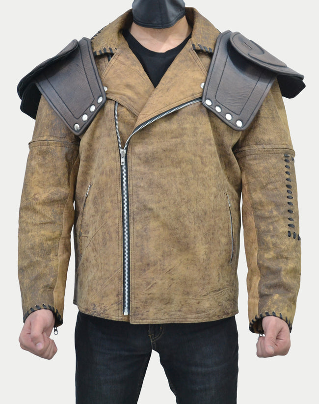 Mad Max 4 Fury Road Tom Hardy Double Pads Removable sleeves Distressed Leather Biker Jacket