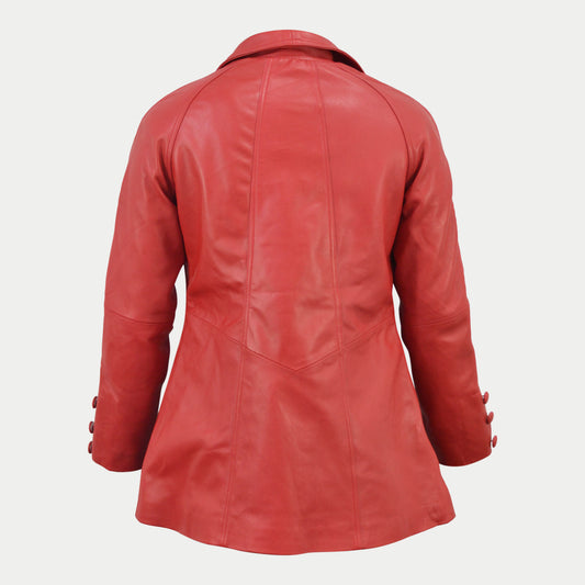 Women's Designer Red Mid-Length Genuine Leather Coat