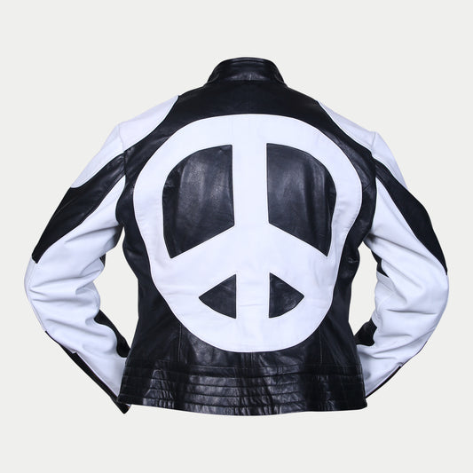 Women's Red Heart Quilted Black And White Racer Leather Jacket