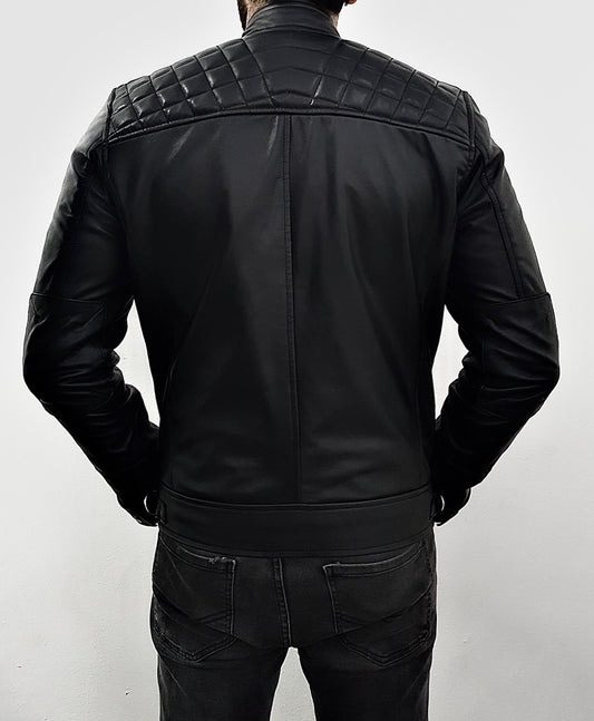 Men's Biker Style Black Leather Jacket