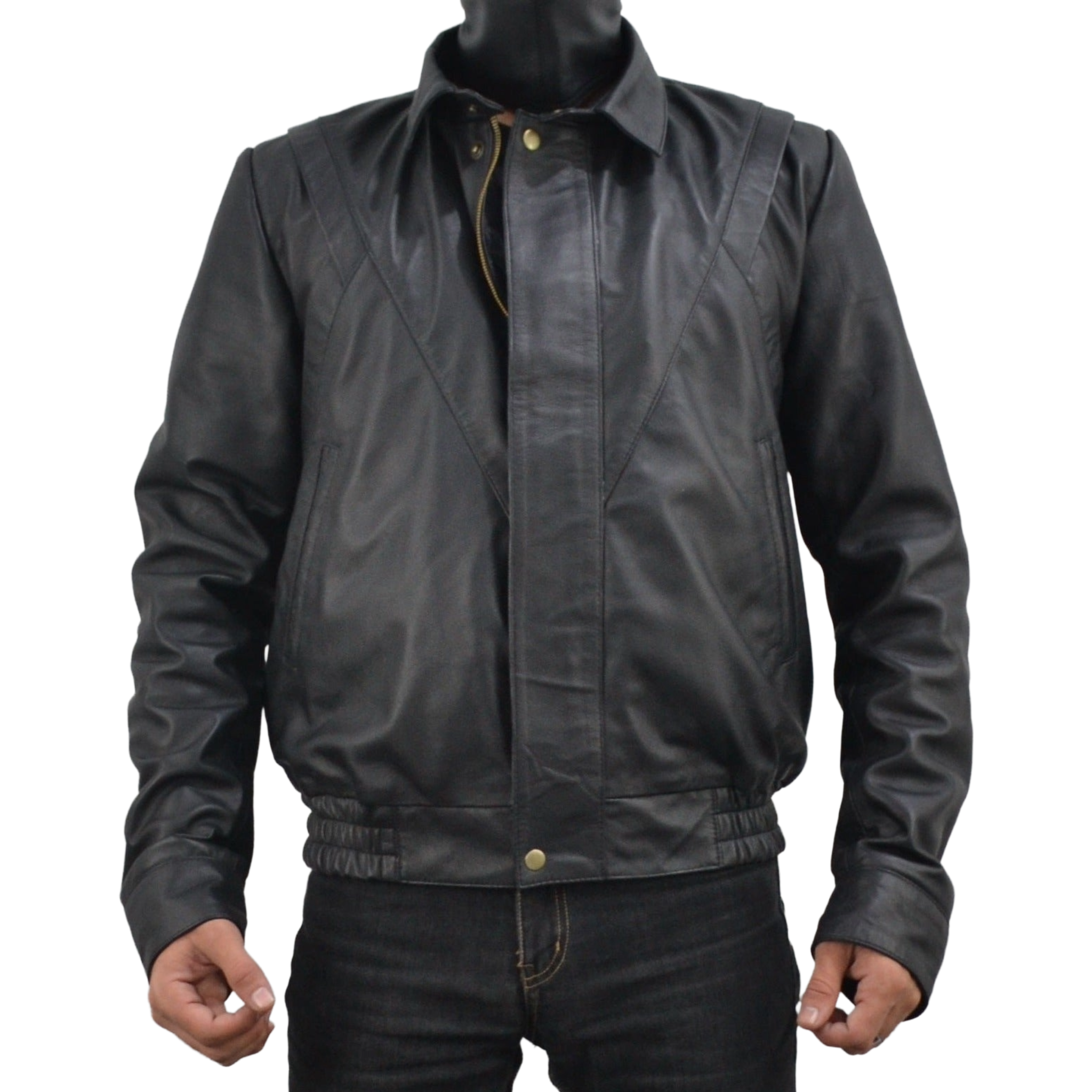 Mens Knight Rider Bomber Black Sheepskin Genuine Leather Jacket