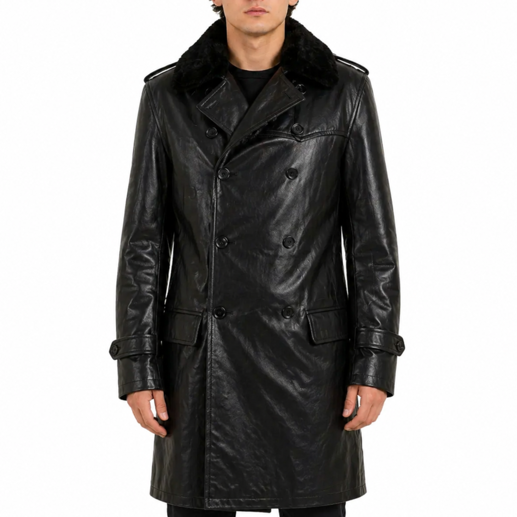 Men's World War 2 Soviet Russia Navy WW2 Leather Trench Coat