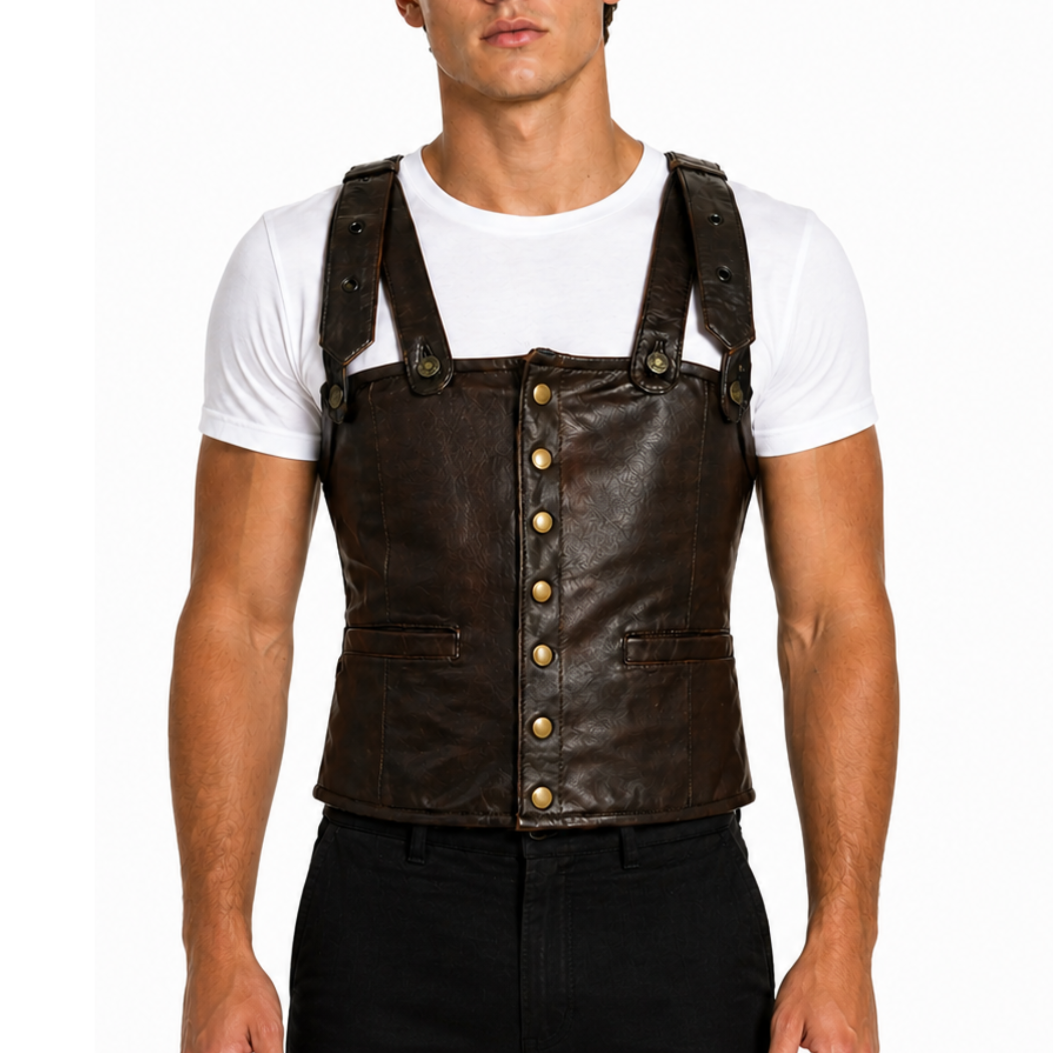 Mens Rapper Style Strap Lambskin Leather Vest – South Beach Leather