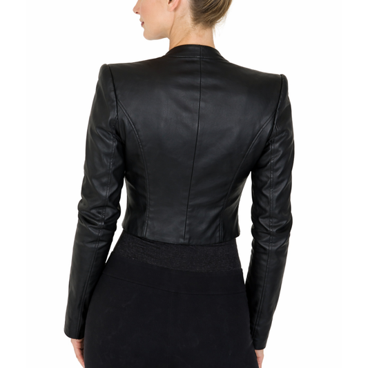 Women's Black Leather Bolero Shrug Crop Moto Jacket