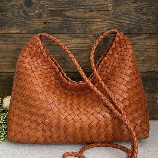Women's French Vegetable Woven Genuine Leather Basket Crossbody Shoulder Bag