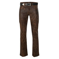 Mens 5 Pocket Antique Brown Leather Jeans Pant