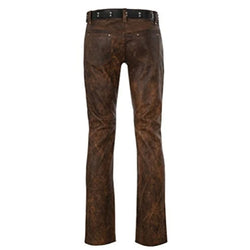 Mens 5 Pocket Antique Brown Leather Jeans Pant