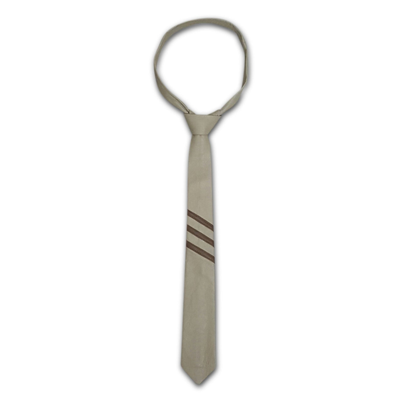 Beige and Brown Stripe Genuine Leather Necktie Tie