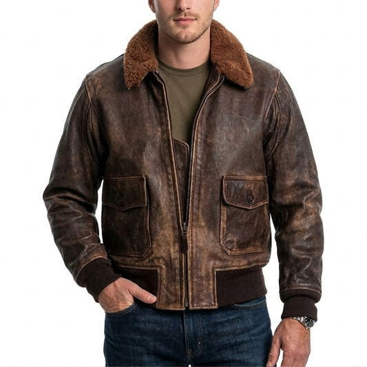 Mens Vintage Aviator Bomber Leather Jacket