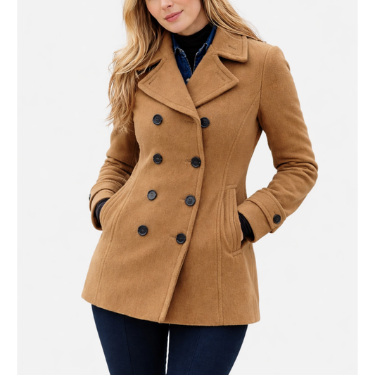 Women's Double Breasted Wool Lapel Style Peacoats