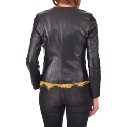 Women's Black Geniune Lambskin Cafe Racer Slim-Fit Leather Jacket