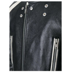 Men's Padded White Black Long Length Genuine Leather Coat