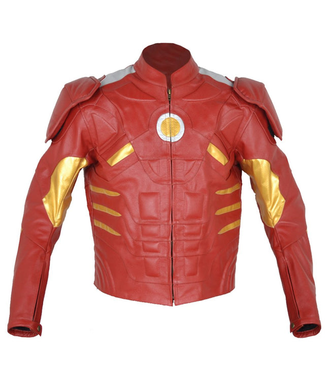 Mens Designer Red Heroes Iron Armour Leather Jacket