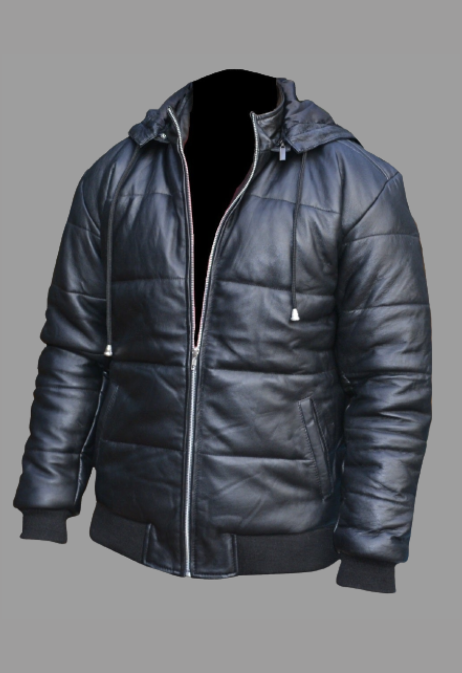 Puffer Removable Hoodie Designer Leather Jacket Men s
