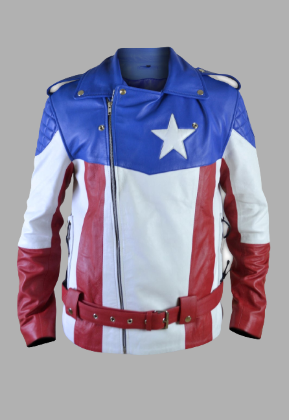 Men's United States of America USA Flag Biker Leather Jacket Man
