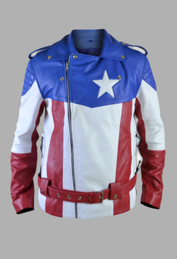 Men's United States of America USA Flag Biker Leather Jacket Man