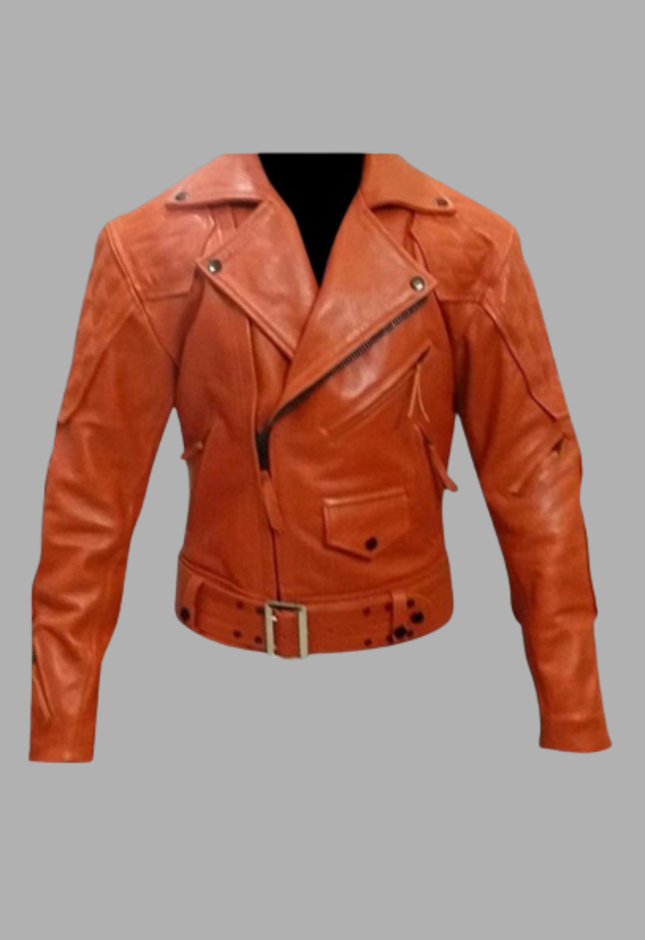 Columbia Diamond Quilted Motorbike Orange Leather Jacket Men's