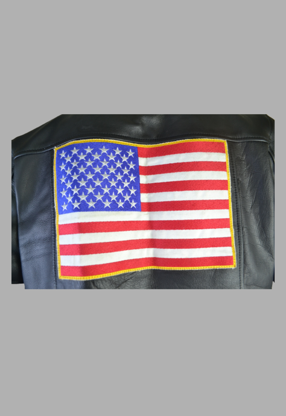 American Star Biker Black Captain Leather Jacket with USA Flag