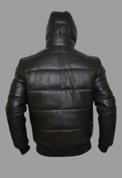 Puffer Removable Hoodie Designer Leather Jacket Men's