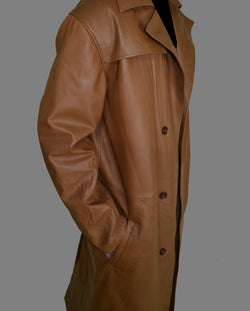 Men's Fashion Brown Distressed Super Leather Trench Bat Coat