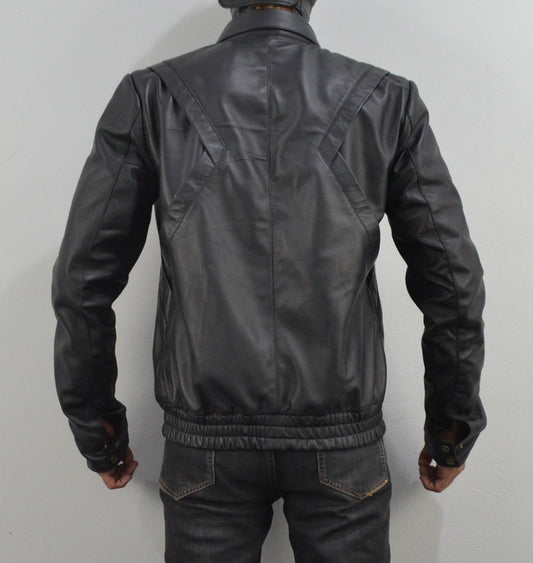 Mens Knight Rider david Hasselhoff Bomber Black Sheepskin Genuine Leather Jacket