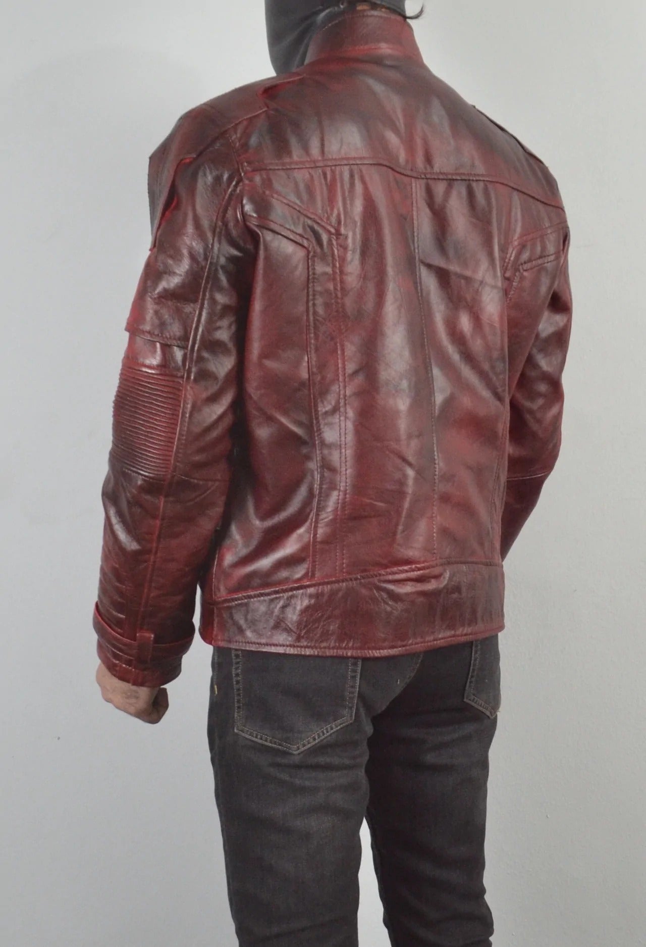 Mens Star Designer Maroon Genuine Waxed Biker Leather Jacket For  Mens