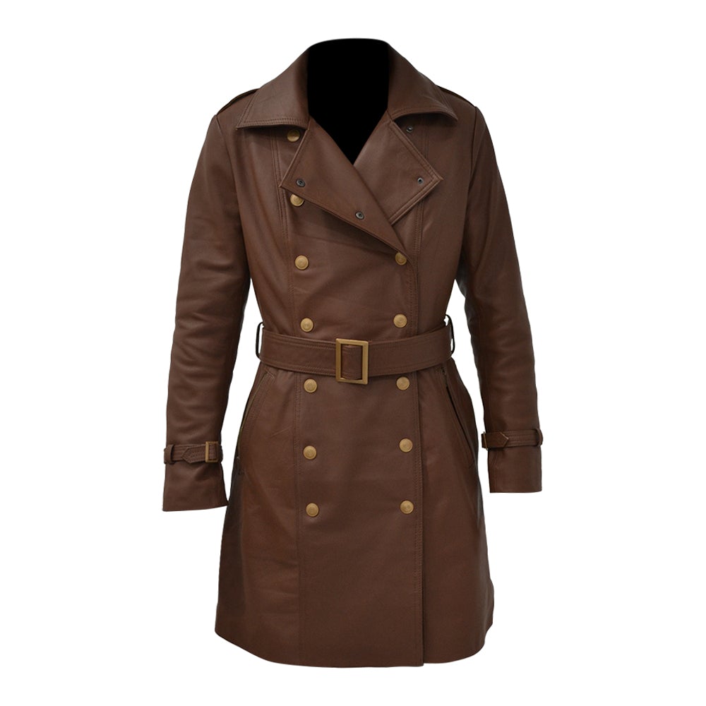 SouthBeachLeather Women's Fashion Trench Leather Coat