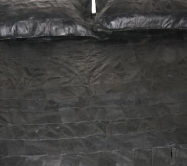 Full Black Sheepskin Leather Bed Sheet Square Pattern With Two Black Pillow Cases