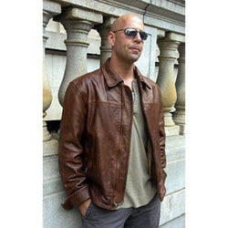 Live Free Or Die Hard Movie Bruce Willis Distressed Brown Cafe Racer Leather Jacket