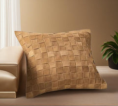 Premium Suede Leather Woven Cushion Cover - Basketweave Pillow Case