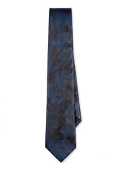 A dark navy blue necktie with a subtle mottled or marbled texture, shown vertically against a plain white background.