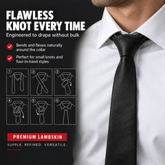 Black Genuine Lamb Leather Necktie - Premium Hand-Crafted Skinny Tie
