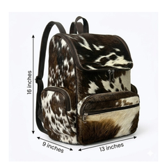 Backpack Bag- Natural Cowhide Hair on Real Leather Brown - Travel Hiking Backpack