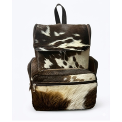 Backpack Bag- Natural Cowhide Hair on Real Leather Brown - Travel Hiking Backpack