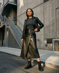 Women’s Black Leather Wrap Skirt – Asymmetric Midi Style