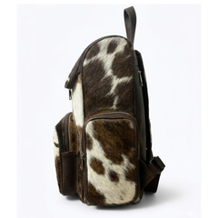 Backpack Bag- Natural Cowhide Hair on Real Leather Brown - Travel Hiking Backpack