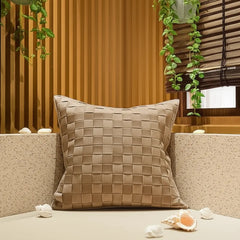 Premium Suede Leather Woven Cushion Cover - Basketweave Pillow Case