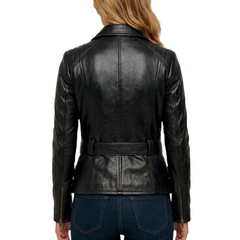 Women's Cognac Wax Asymmetrical Real Leather Biker Jacket